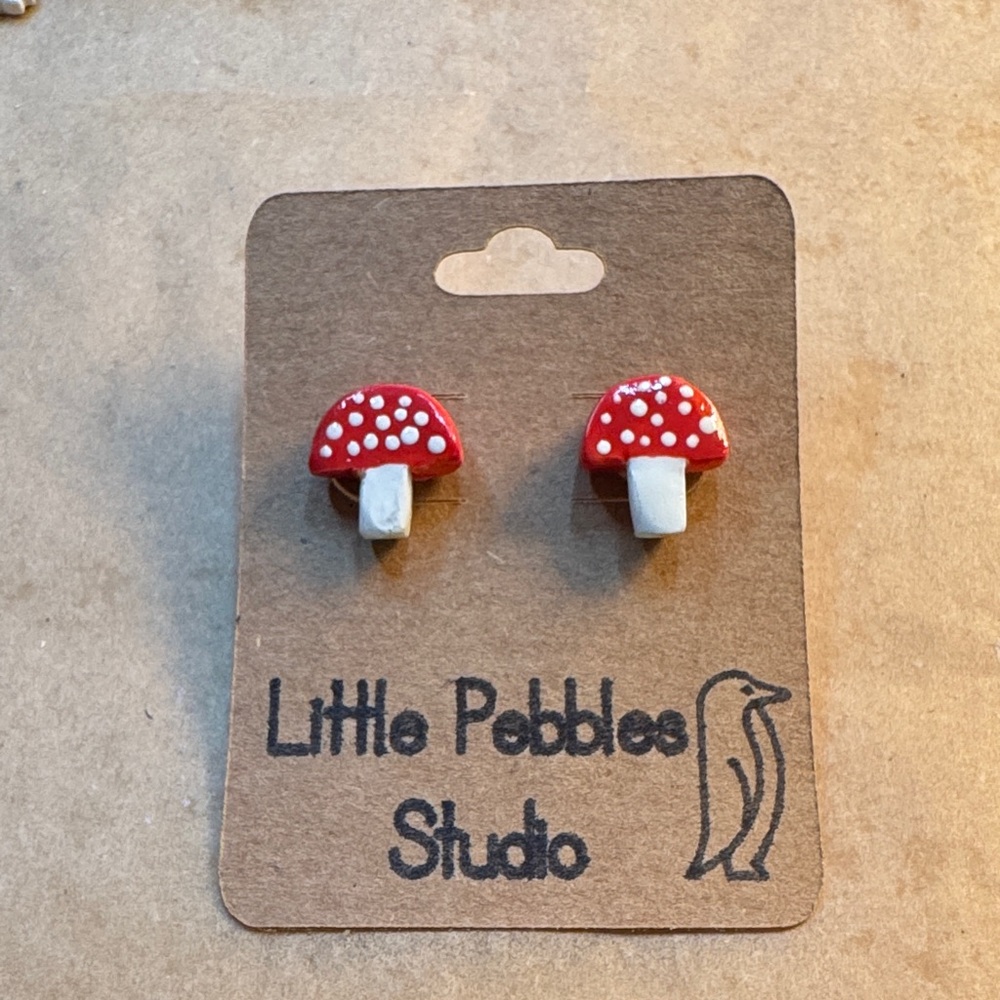 Little Pebbles Studio Red Mushroom Earrings